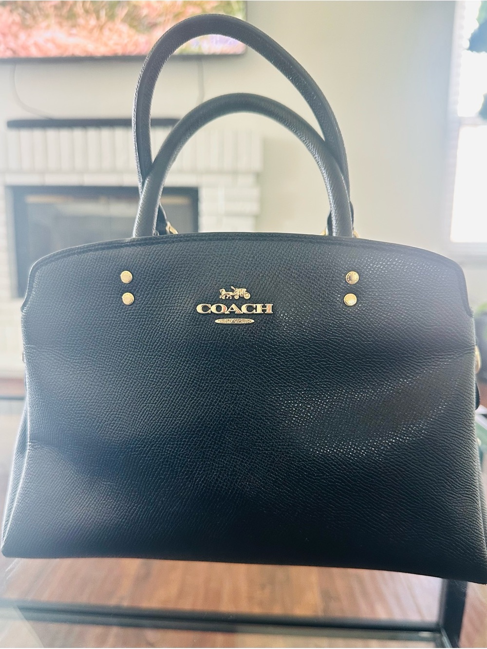 Coach Mini Lillie Carryall Black Leather Satchel